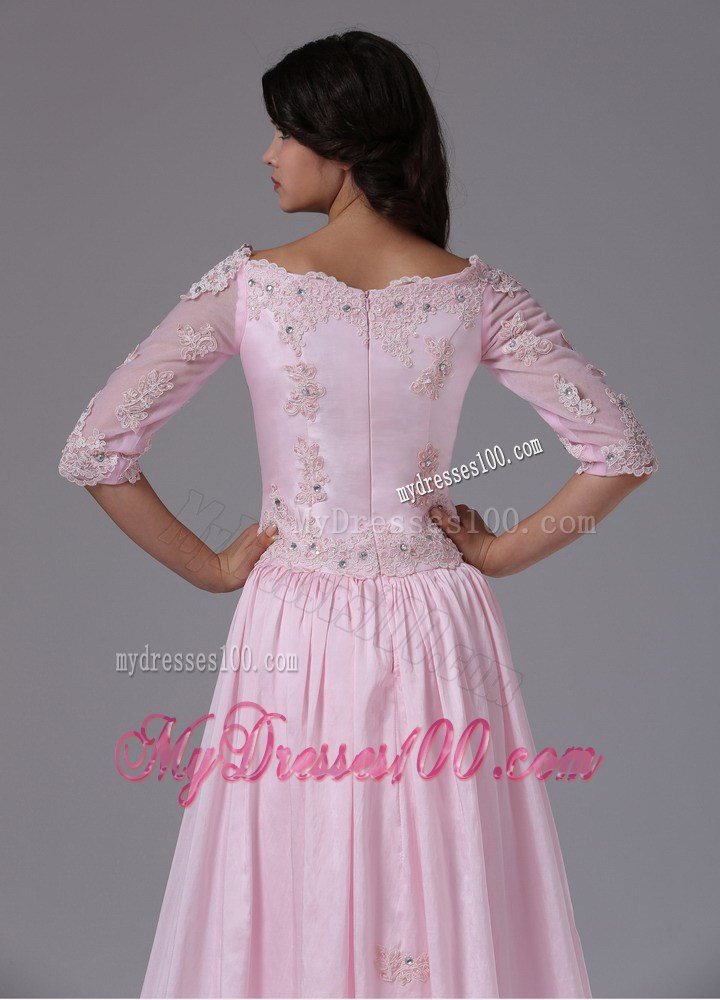 Sabrina Neckline 1 2 Applique Sleeves Mother Of The Groom Dress