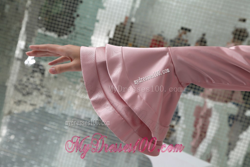 Latest Beaded Pink Mother Bride Dress with Flounced Sleeves Jacket