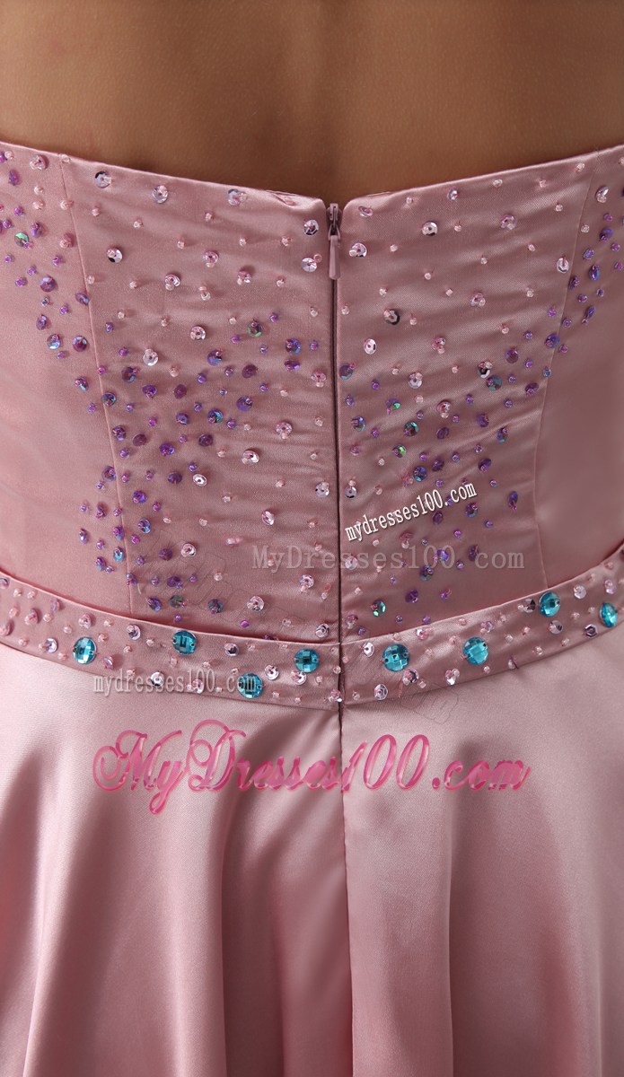 Latest Beaded Pink Mother Bride Dress with Flounced Sleeves Jacket