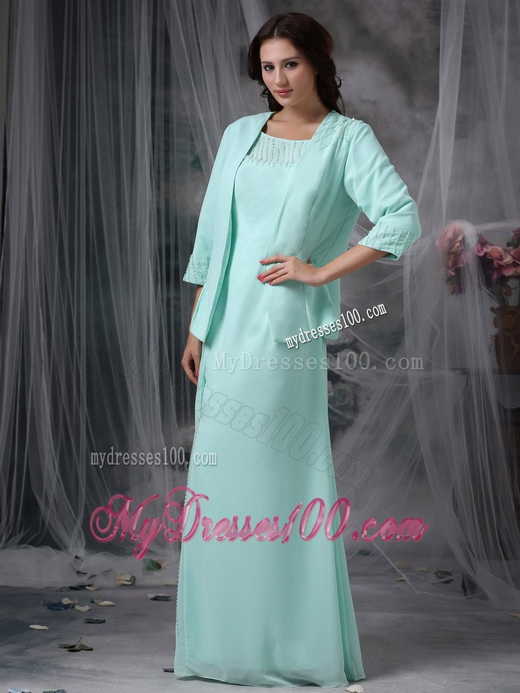 Apple Green Sheath Scoop Beading Mother of the Bride Dress with Coat
