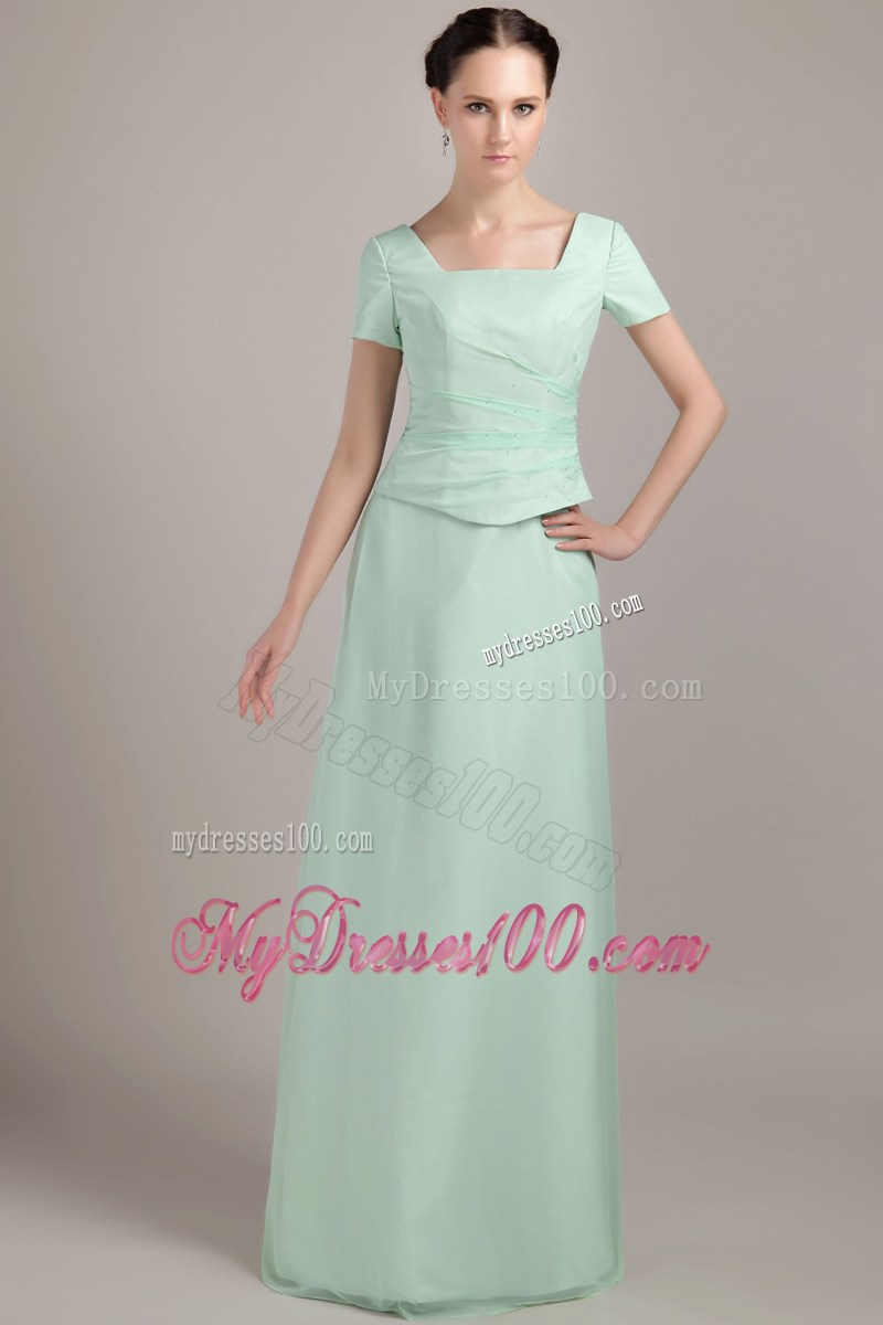 Apple Green Square Neck Mother Of Bride Dress with Short Sleeves
