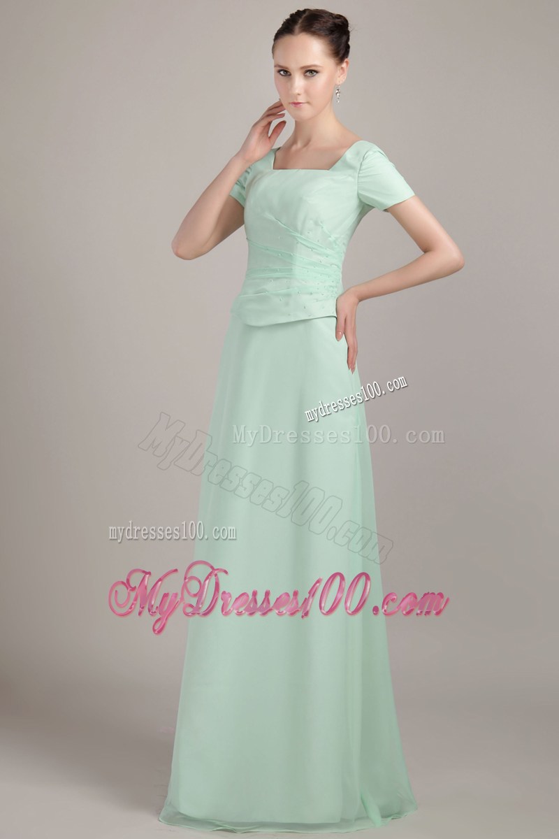 Apple Green Square Neck Mother Of Bride Dress with Short Sleeves