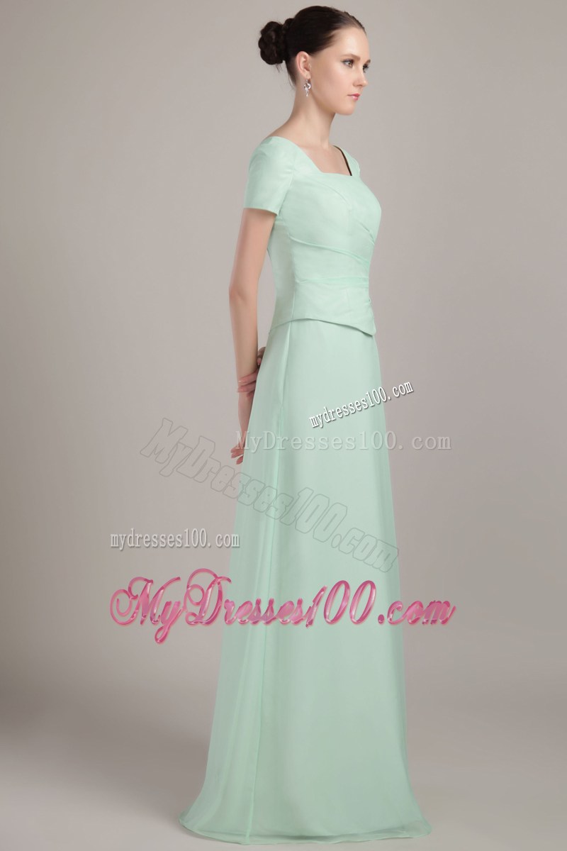 Apple Green Square Neck Mother Of Bride Dress with Short Sleeves