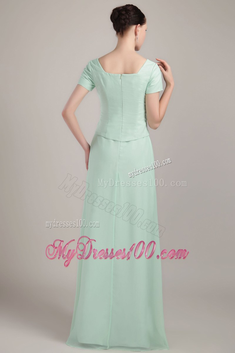 Apple Green Square Neck Mother Of Bride Dress with Short Sleeves