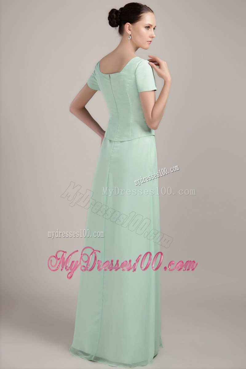 Apple Green Square Neck Mother Of Bride Dress with Short Sleeves