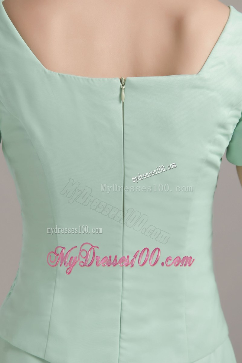 Apple Green Square Neck Mother Of Bride Dress with Short Sleeves