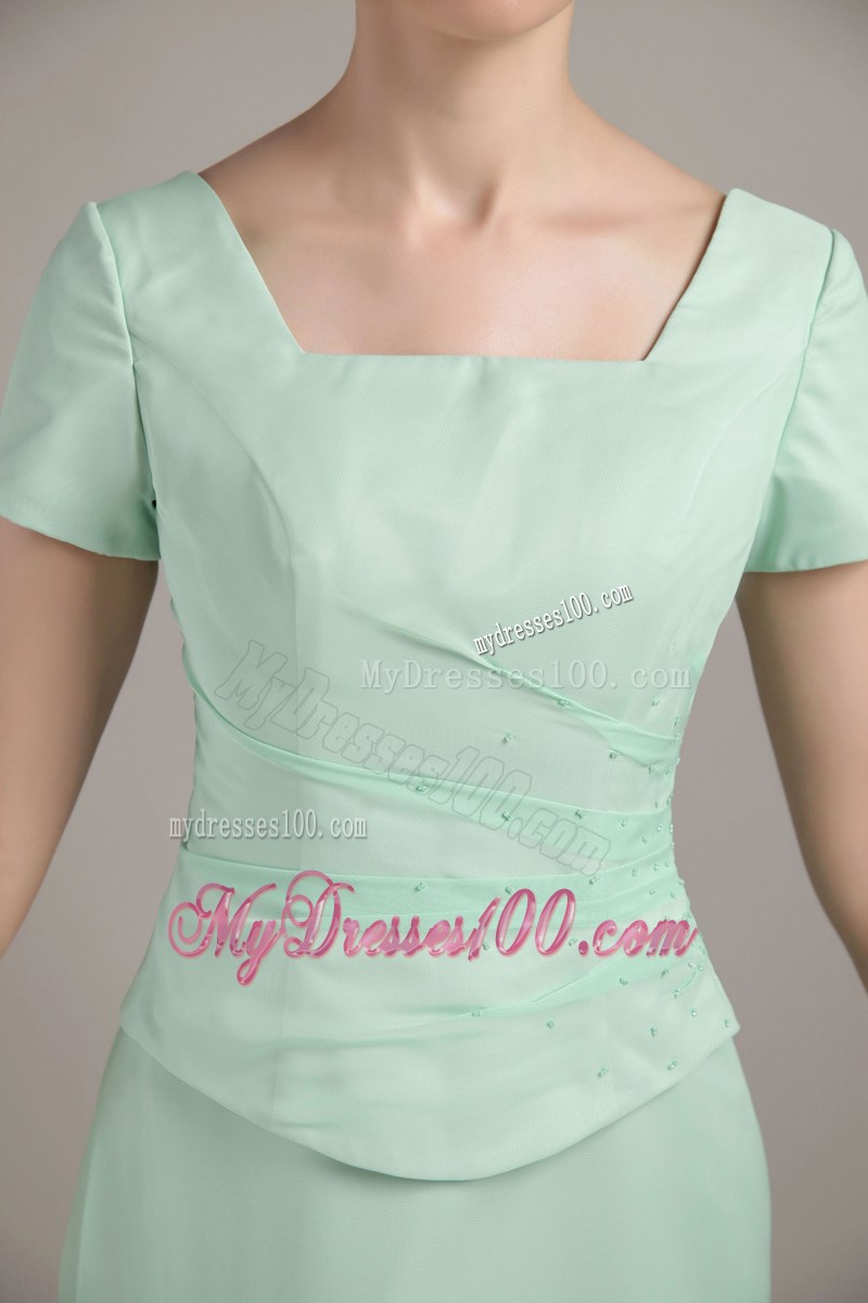 Apple Green Square Neck Mother Of Bride Dress with Short Sleeves