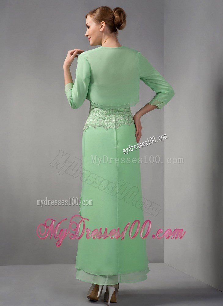 Apple Green Column Strapless Ankle-length Appliques Mother Dress