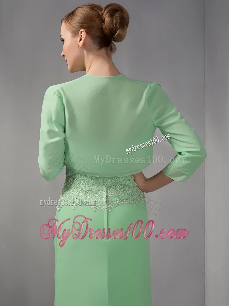 Apple Green Column Strapless Ankle-length Appliques Mother Dress