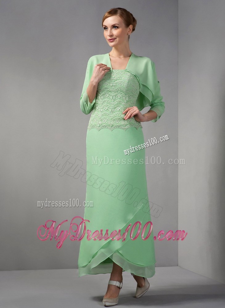Apple Green Column Strapless Ankle-length Appliques Mother Dress