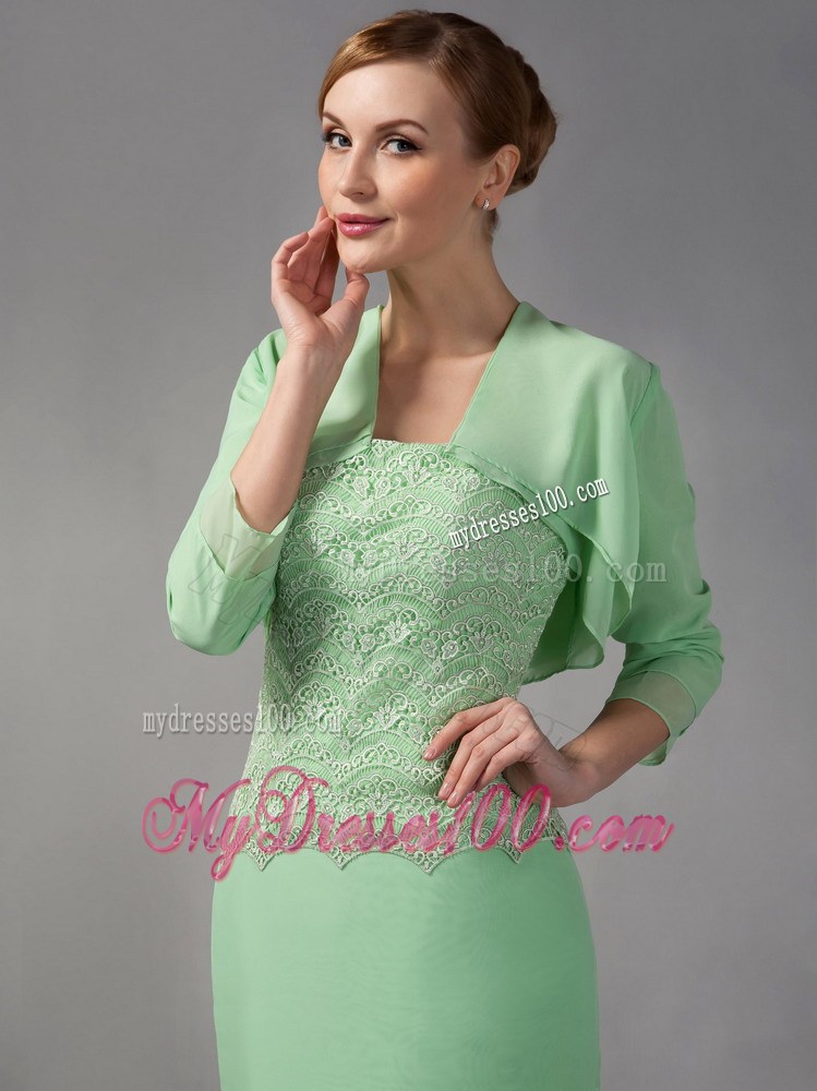 Apple Green Column Strapless Ankle-length Appliques Mother Dress