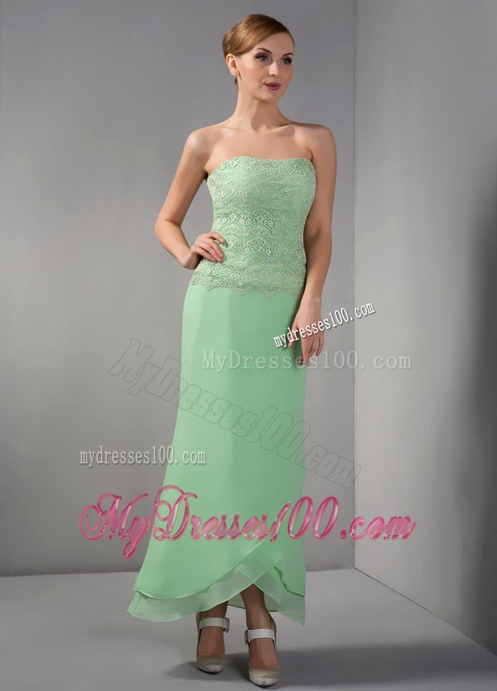 Apple Green Column Strapless Ankle-length Appliques Mother Dress
