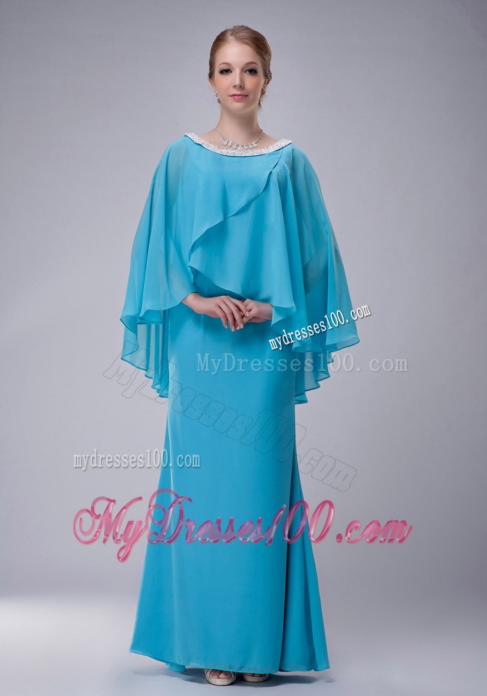 Aqua Blue Column Scoop Beading Mother of the Bride Dress