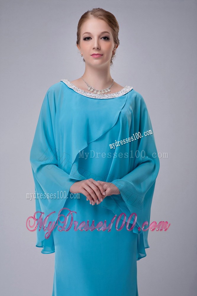 Aqua Blue Column Scoop Beading Mother of the Bride Dress