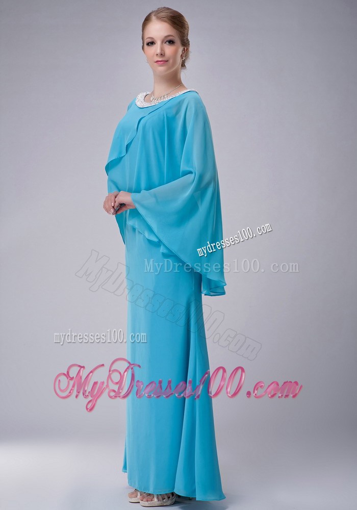 Aqua Blue Column Scoop Beading Mother of the Bride Dress