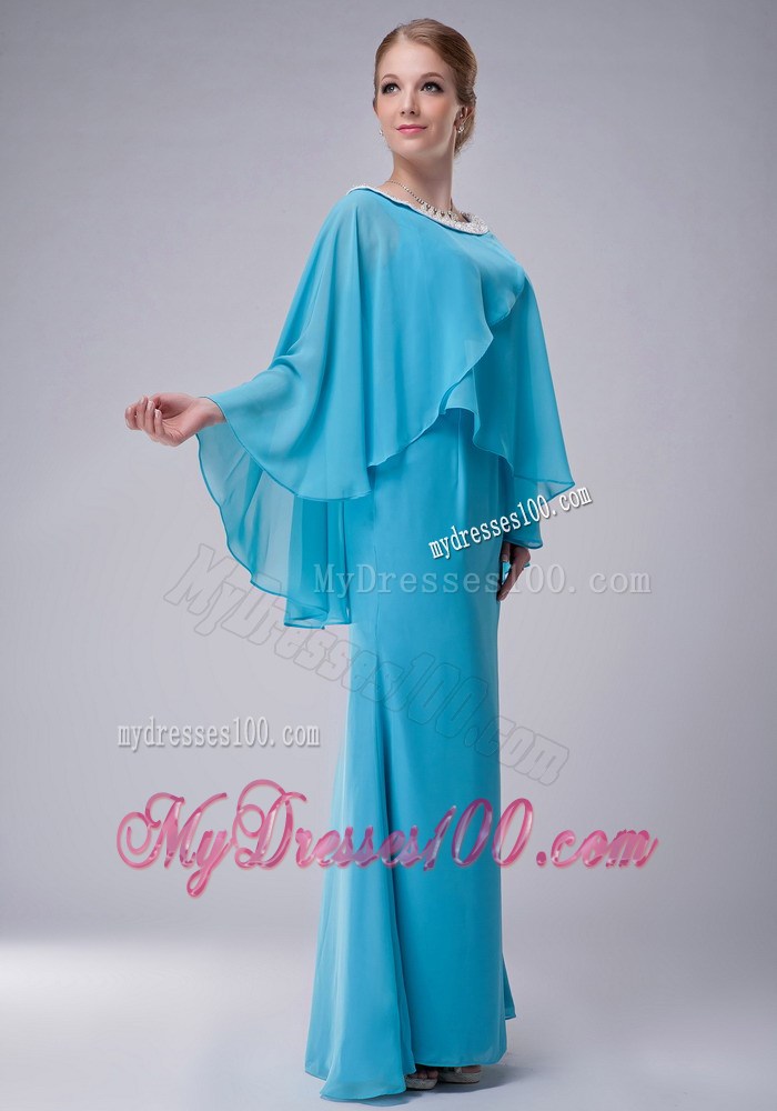 Aqua Blue Column Scoop Beading Mother of the Bride Dress