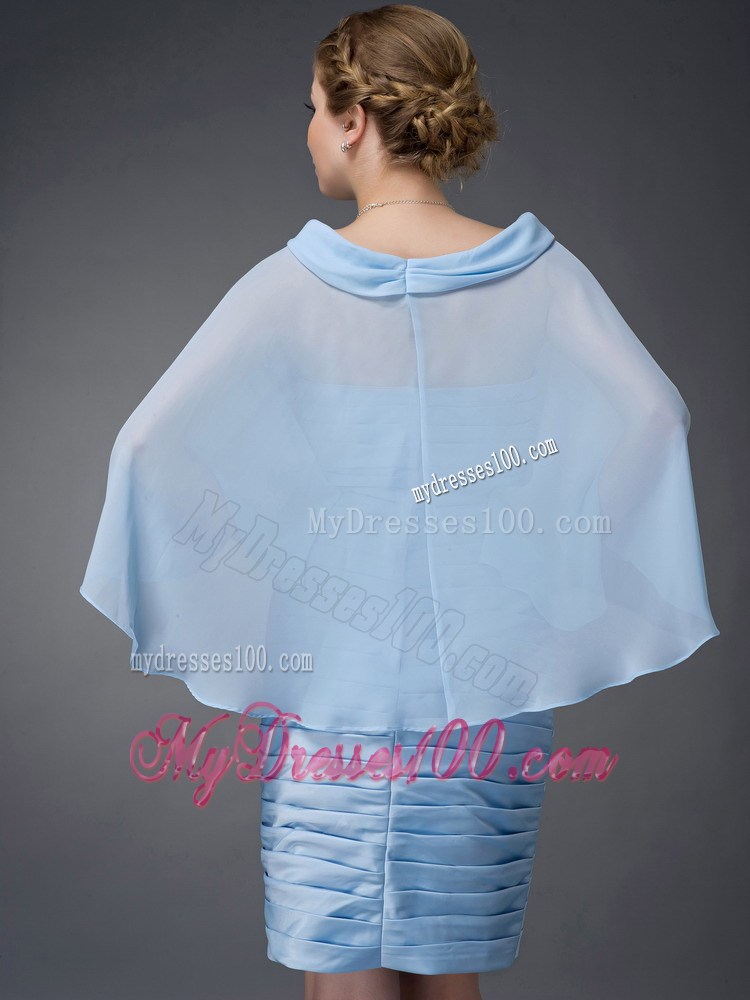 Baby Blue Column Scoop Knee-length Ruche Mother of the Bride Dress