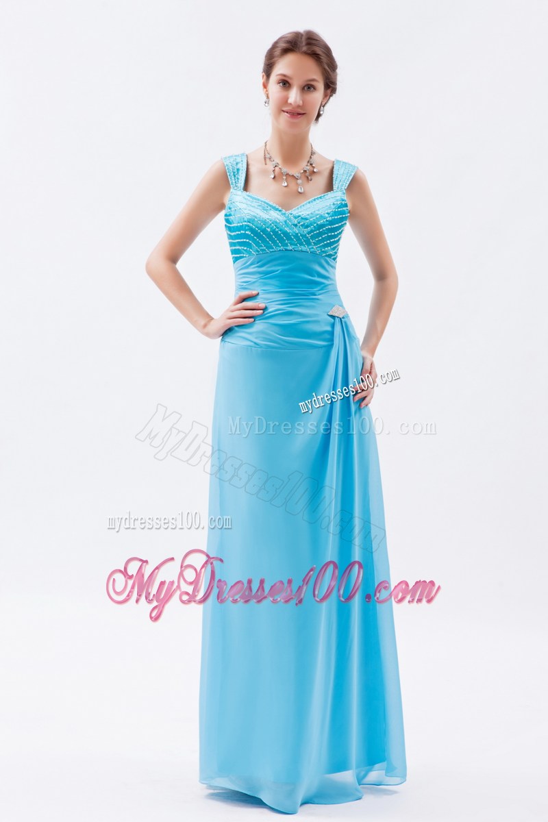 Beaded Bust and Straps Blue Long Mother Of The Bride Dress