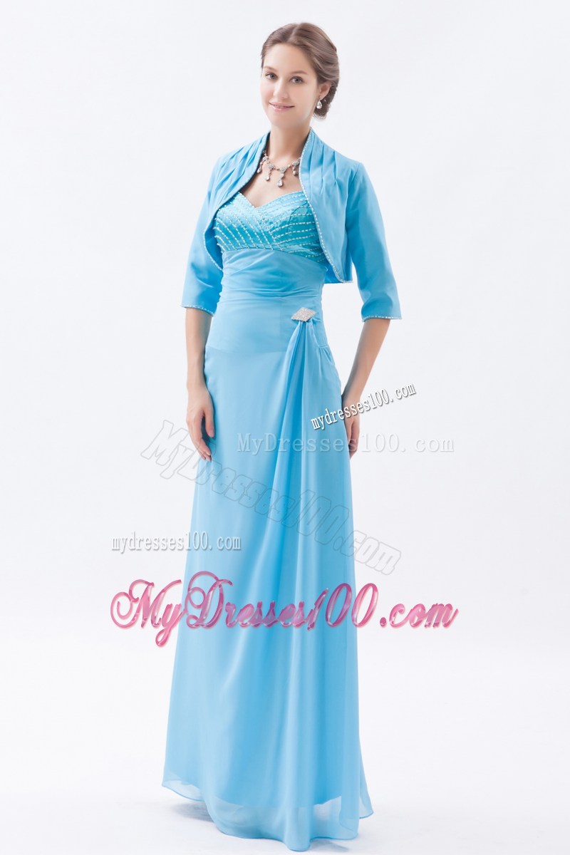 Beaded Bust and Straps Blue Long Mother Of The Bride Dress