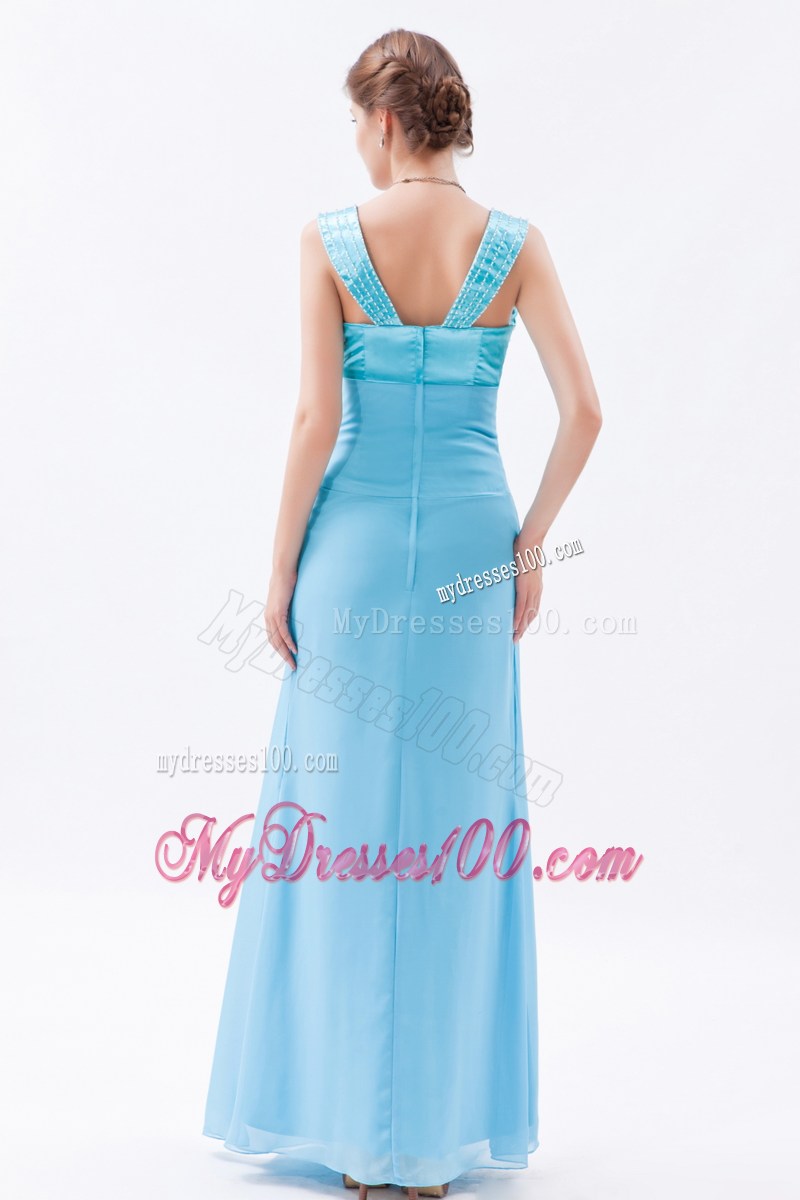 Beaded Bust and Straps Blue Long Mother Of The Bride Dress