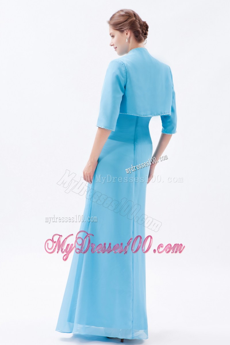 Beaded Bust and Straps Blue Long Mother Of The Bride Dress