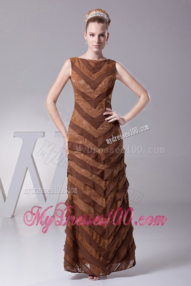 Bateau Brown Column Designer Custom Made Mother Of The Bride Dress