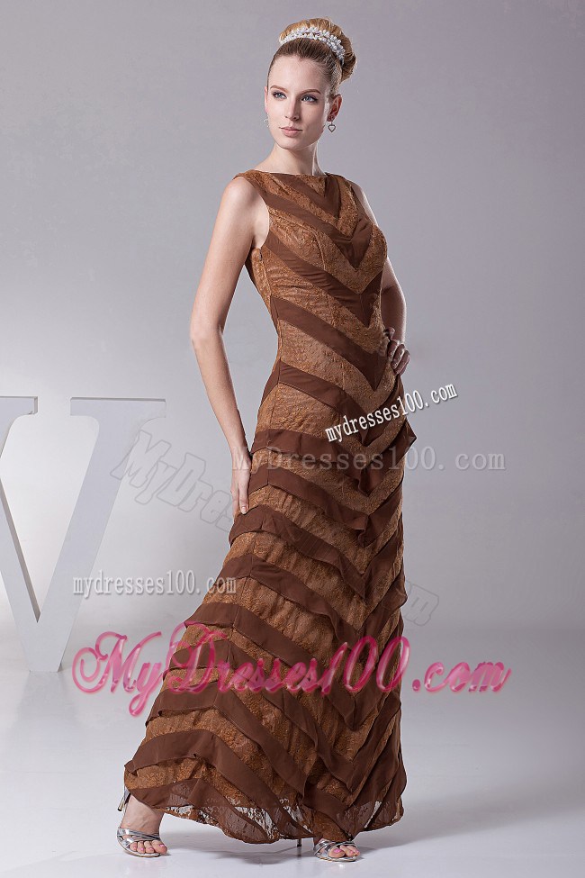 Bateau Brown Column Designer Custom Made Mother Of The Bride Dress