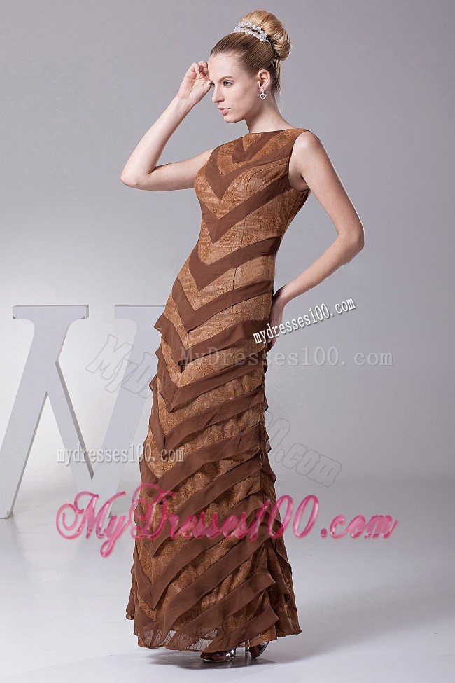 Bateau Brown Column Designer Custom Made Mother Of The Bride Dress