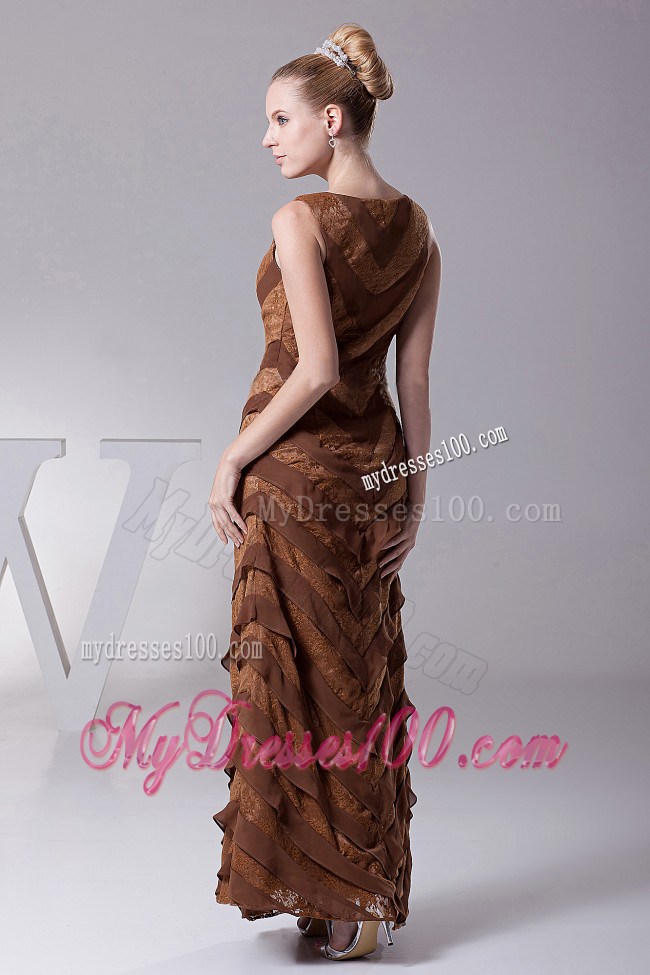 Bateau Brown Column Designer Custom Made Mother Of The Bride Dress