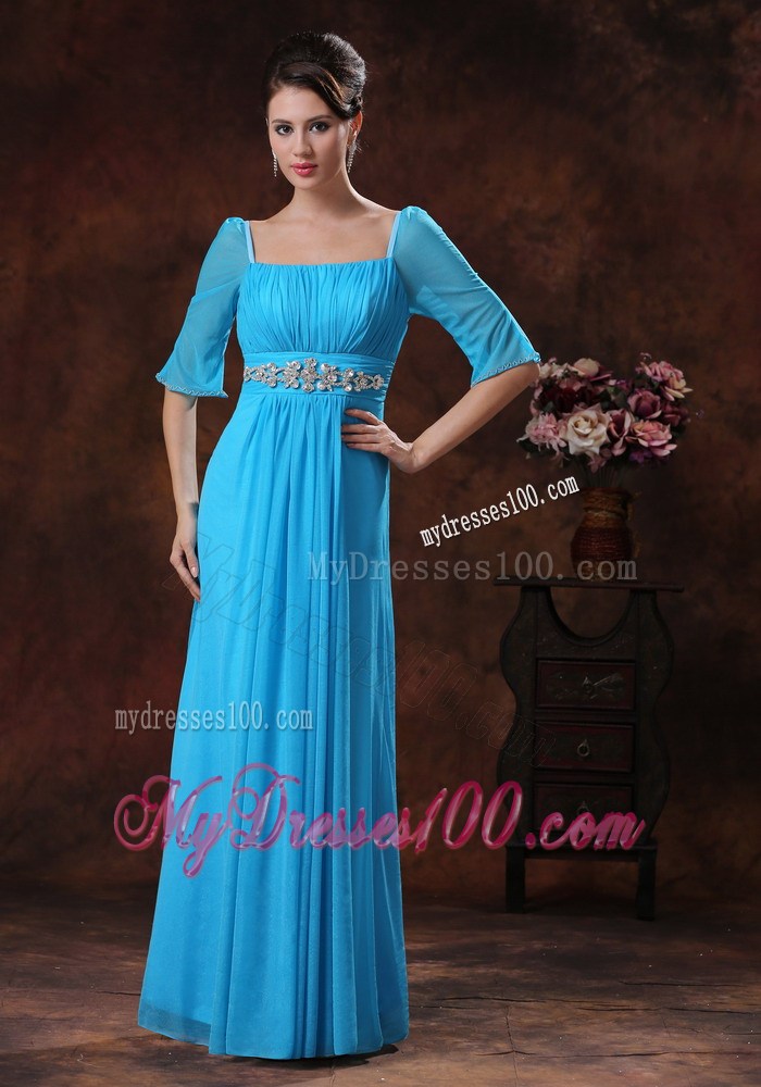 1 2 Sleeves Square Neckline Sky Blue Mother Of The Bride Dress