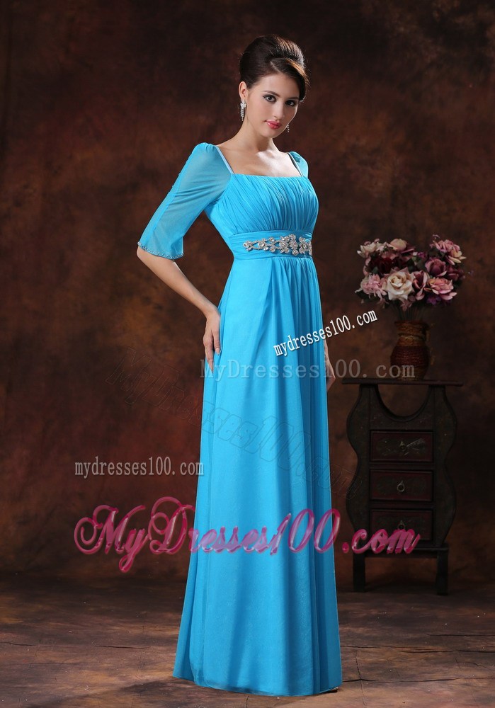 1 2 Sleeves Square Neckline Sky Blue Mother Of The Bride Dress