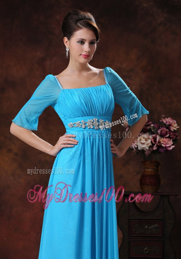 1 2 Sleeves Square Neckline Sky Blue Mother Of The Bride Dress