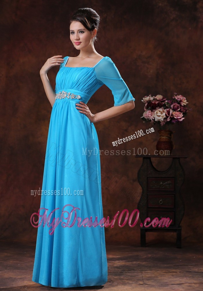 1 2 Sleeves Square Neckline Sky Blue Mother Of The Bride Dress
