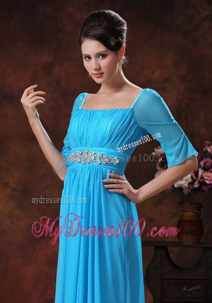 1 2 Sleeves Square Neckline Sky Blue Mother Of The Bride Dress