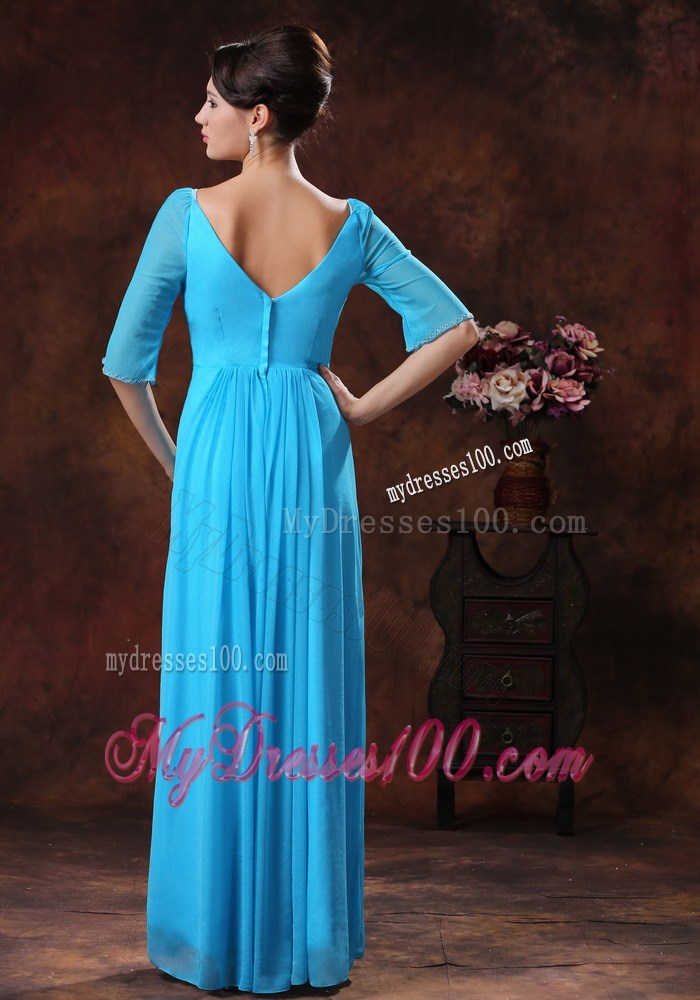 1 2 Sleeves Square Neckline Sky Blue Mother Of The Bride Dress