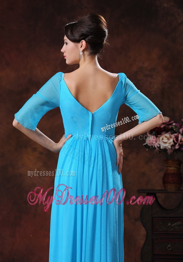 1 2 Sleeves Square Neckline Sky Blue Mother Of The Bride Dress