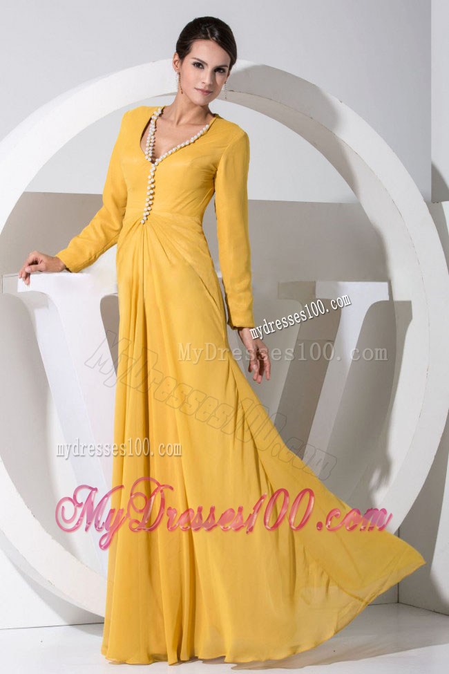 Beading Decorate Bodice Gold Long Sleeves Mother Dress For 2013