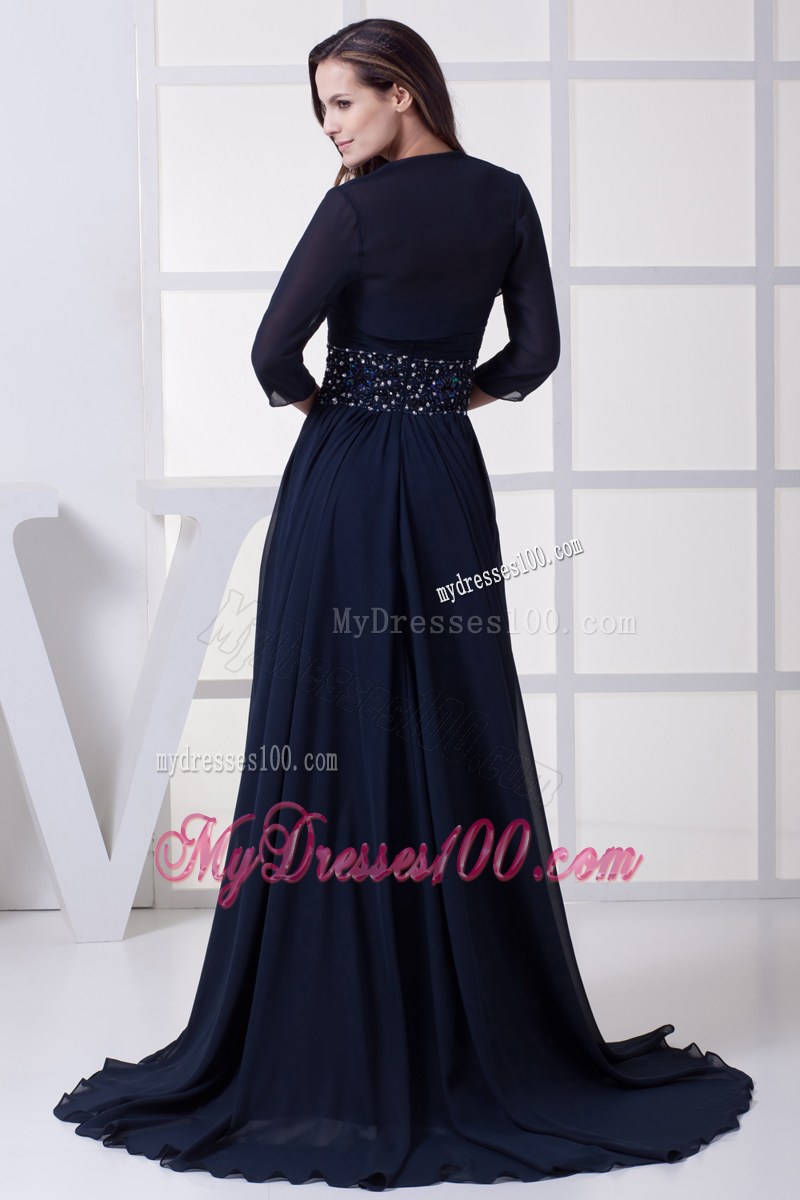 Beaded Waist Plus Size Navy Blue Mother Of The Bride Dresses