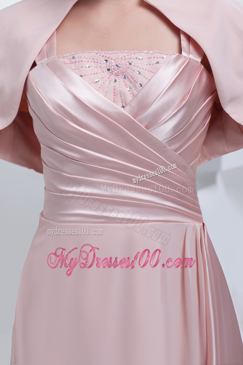 Baby Pink Ruched Mother Of The Groom Dress with Wide Straps