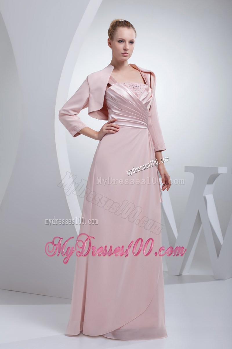 Baby Pink Ruched Mother Of The Groom Dress with Wide Straps