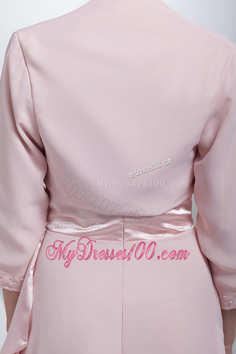 Baby Pink Ruched Mother Of The Groom Dress with Wide Straps