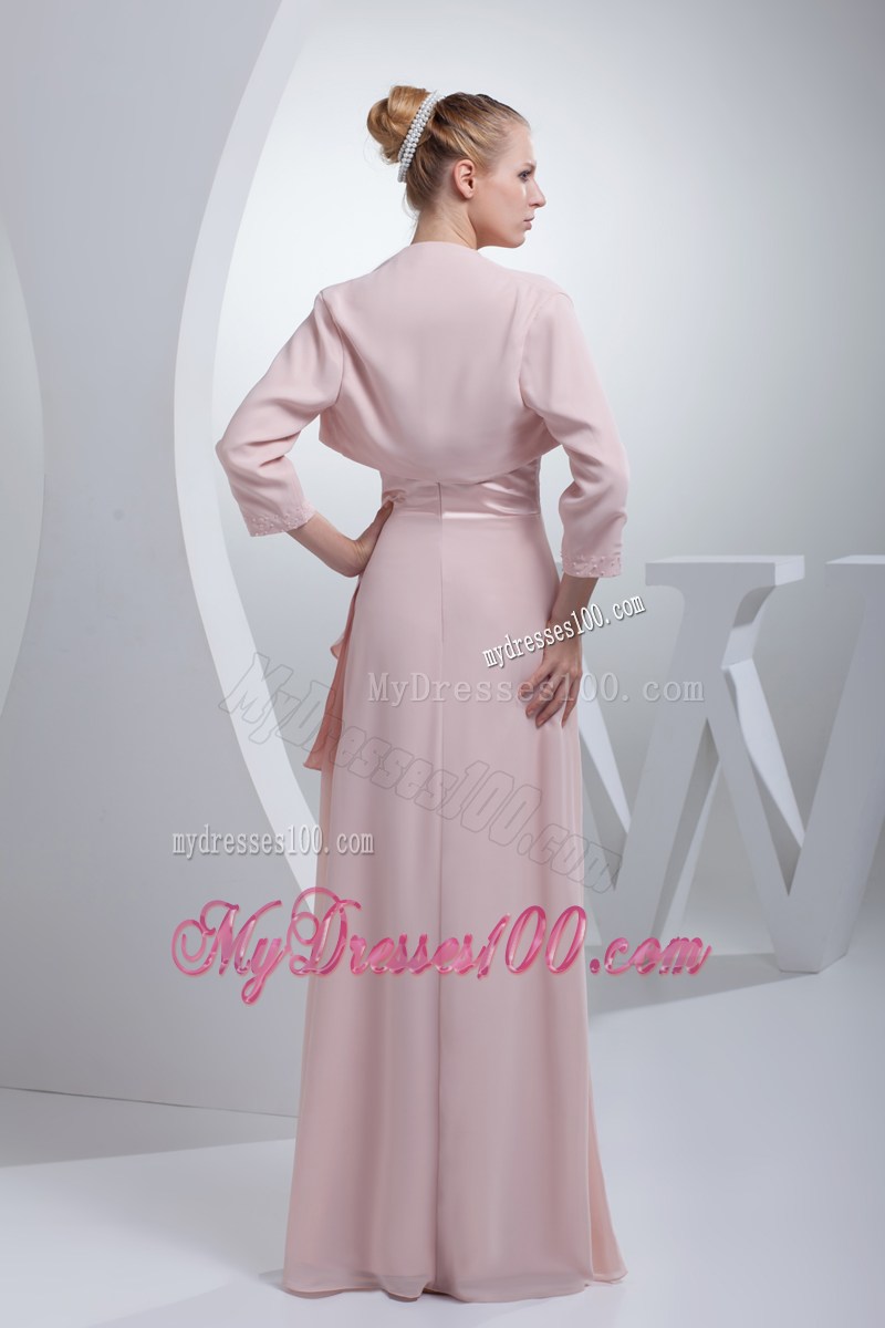 Baby Pink Ruched Mother Of The Groom Dress with Wide Straps