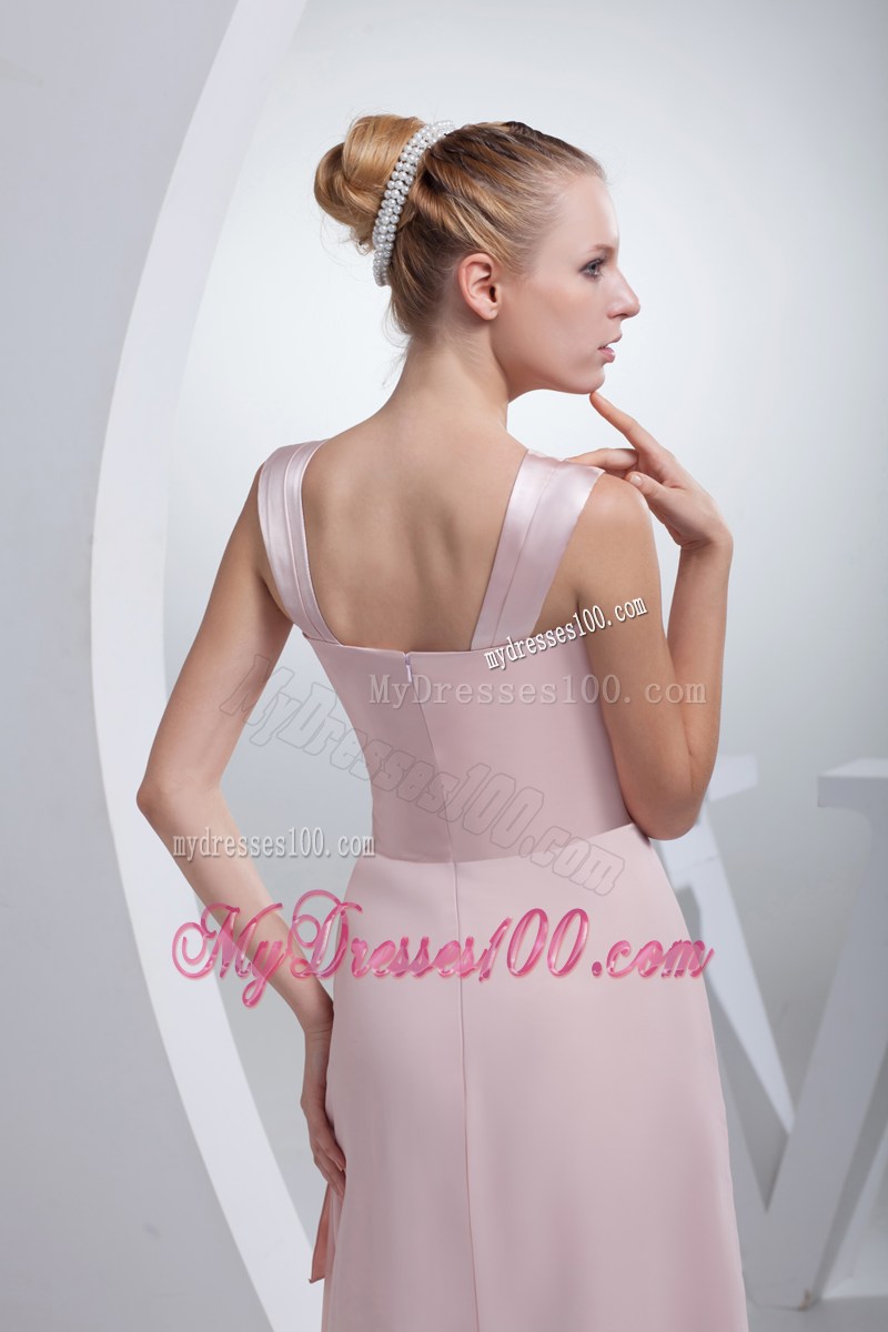 Baby Pink Ruched Mother Of The Groom Dress with Wide Straps