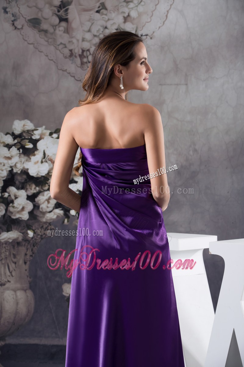 Strapless Ankle-length Purple Printed Mother Bride Dress with Apron