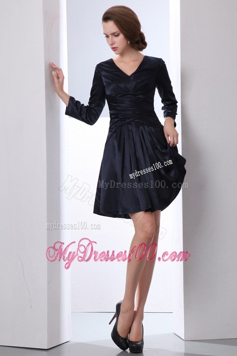 Mini-length V-neck Long Sleeves Taffeta Mother Bride Dress Cheap