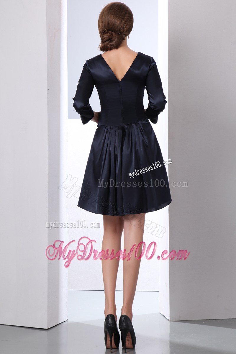 Mini-length V-neck Long Sleeves Taffeta Mother Bride Dress Cheap