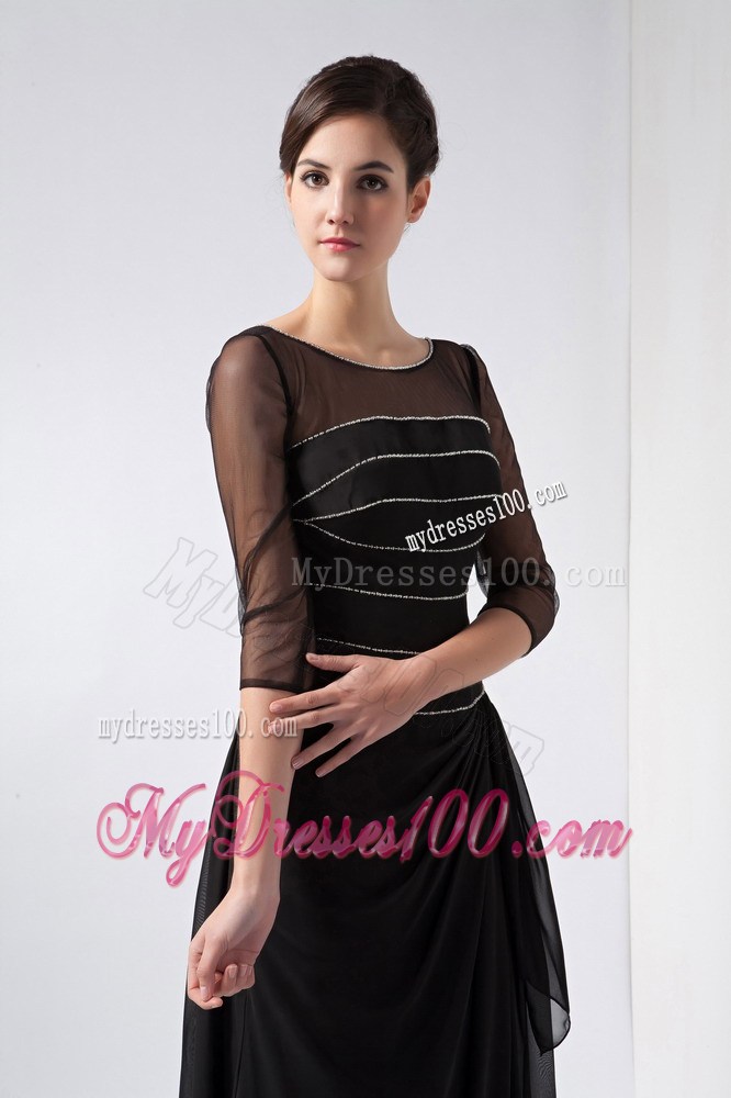 Black Column Scoop Ankle-length Beading Mother of the Bride Dress