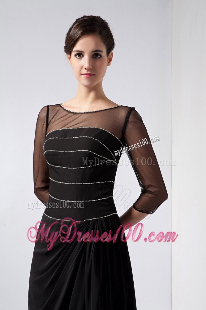 Black Column Scoop Ankle-length Beading Mother of the Bride Dress