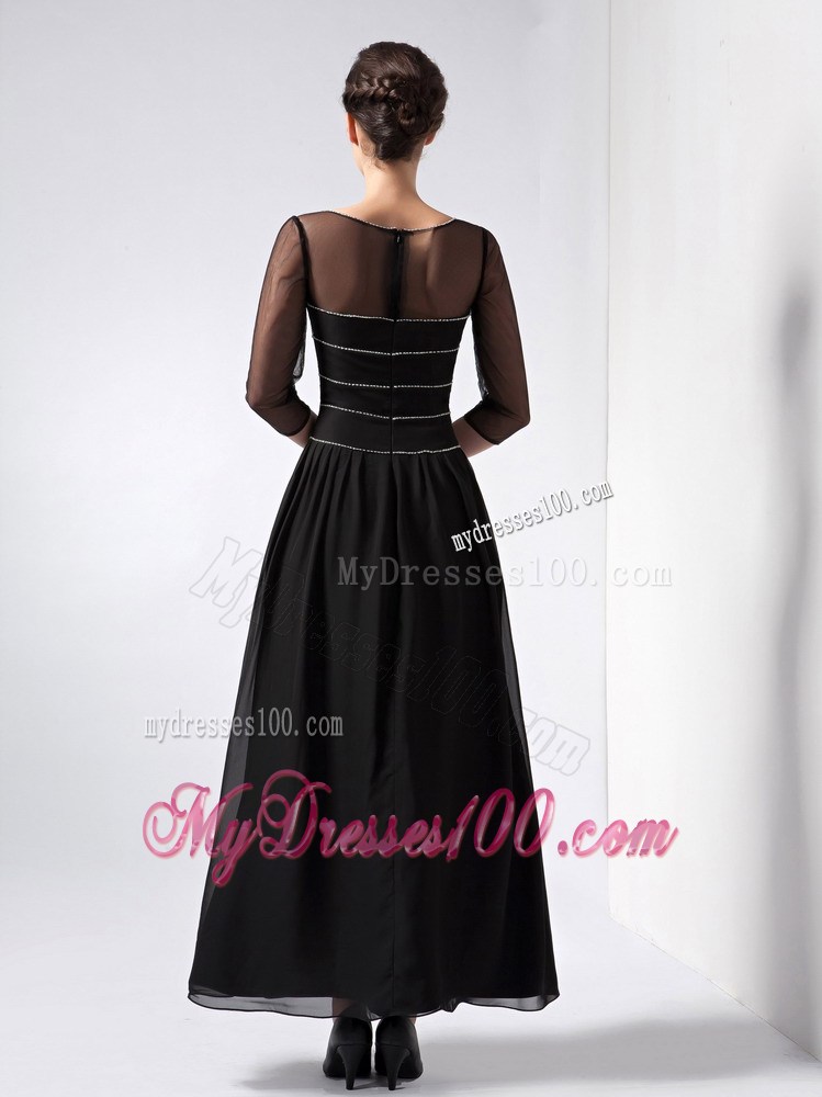 Black Column Scoop Ankle-length Beading Mother of the Bride Dress