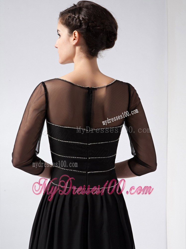 Black Column Scoop Ankle-length Beading Mother of the Bride Dress